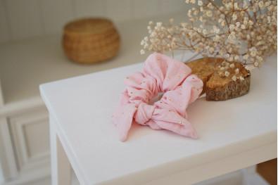 Chouchou Noeud Ivy Rose Thé à pois dorés