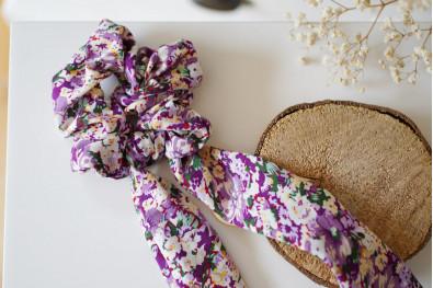 Chouchou Ruban Yvette Fleuri Mauve