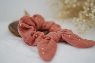 Chouchou Noeud Enfant Lou Rose Marsala et Doré 2
