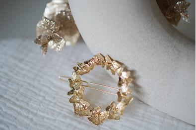 Barrette Joséphine Ronde Fleurs Dorées