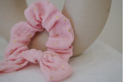 Chouchou Noeud Enfant Lou Rose thé et doré 2