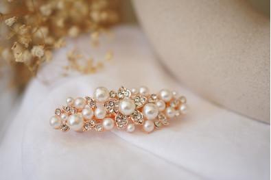 Barrette Lise Perles Nacrées et Strass Argentés Rose Gold