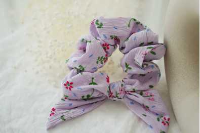 Chouchou Noeud Juliana Fleuri Couleur Lilas