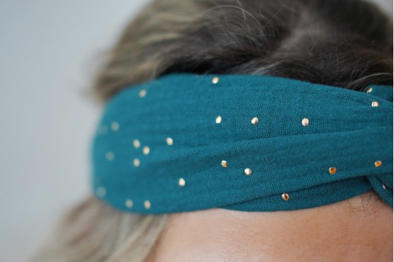 Bandeau Lina Vert Foncé à Pois Dorés
