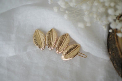 Barrette Moka Feuilles Dorées