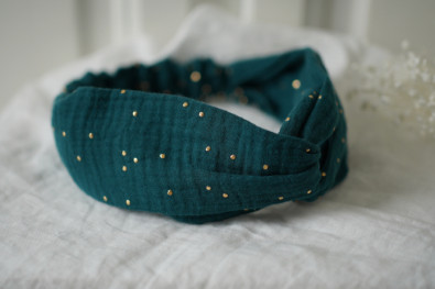 Bandeau Lina Vert Foncé à Pois Dorés